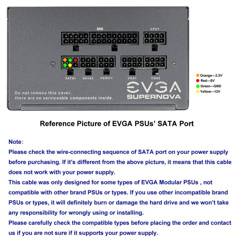 COMeap كابل طاقة COMeap Molex لوحدات EVGA، محول مقسم 6 دبابيس إلى 3X 4 دبابيس لمشغل الأقراص الصلبة لبعض أنواع وحدات الطاقة EVGA 20-in(50cm) - Image 4